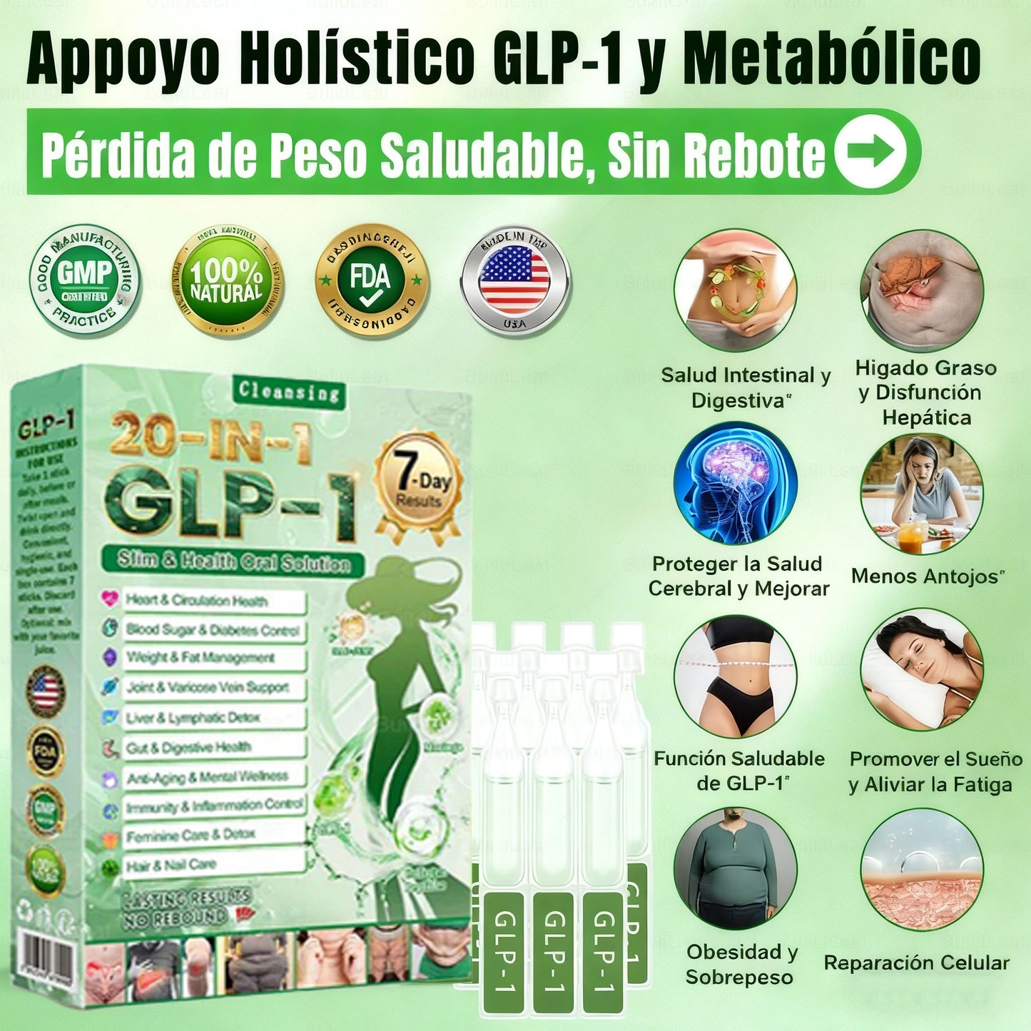 Cleansing® GLP-1 20 en 1 Suplemento Adelgazante (Resultados Visibles en 7 Días) ayuda a mejorar la obesidad, la salud cardiovascular, la diabetes, la salud intestinal, los problemas articulares, una piel más firme y un aumento de energía.