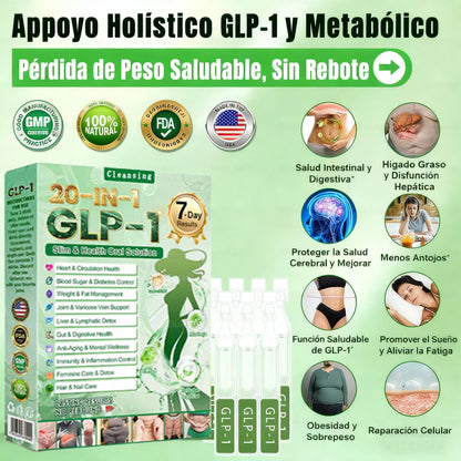 Cleansing® GLP-1 20 en 1 Suplemento Adelgazante (Resultados Visibles en 7 Días) ayuda a mejorar la obesidad, la salud cardiovascular, la diabetes, la salud intestinal, los problemas articulares, una piel más firme y un aumento de energía.