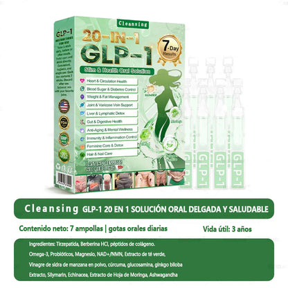 Cleansing® GLP-1 20 en 1 Suplemento Adelgazante (Resultados Visibles en 7 Días) ayuda a mejorar la obesidad, la salud cardiovascular, la diabetes, la salud intestinal, los problemas articulares, una piel más firme y un aumento de energía.