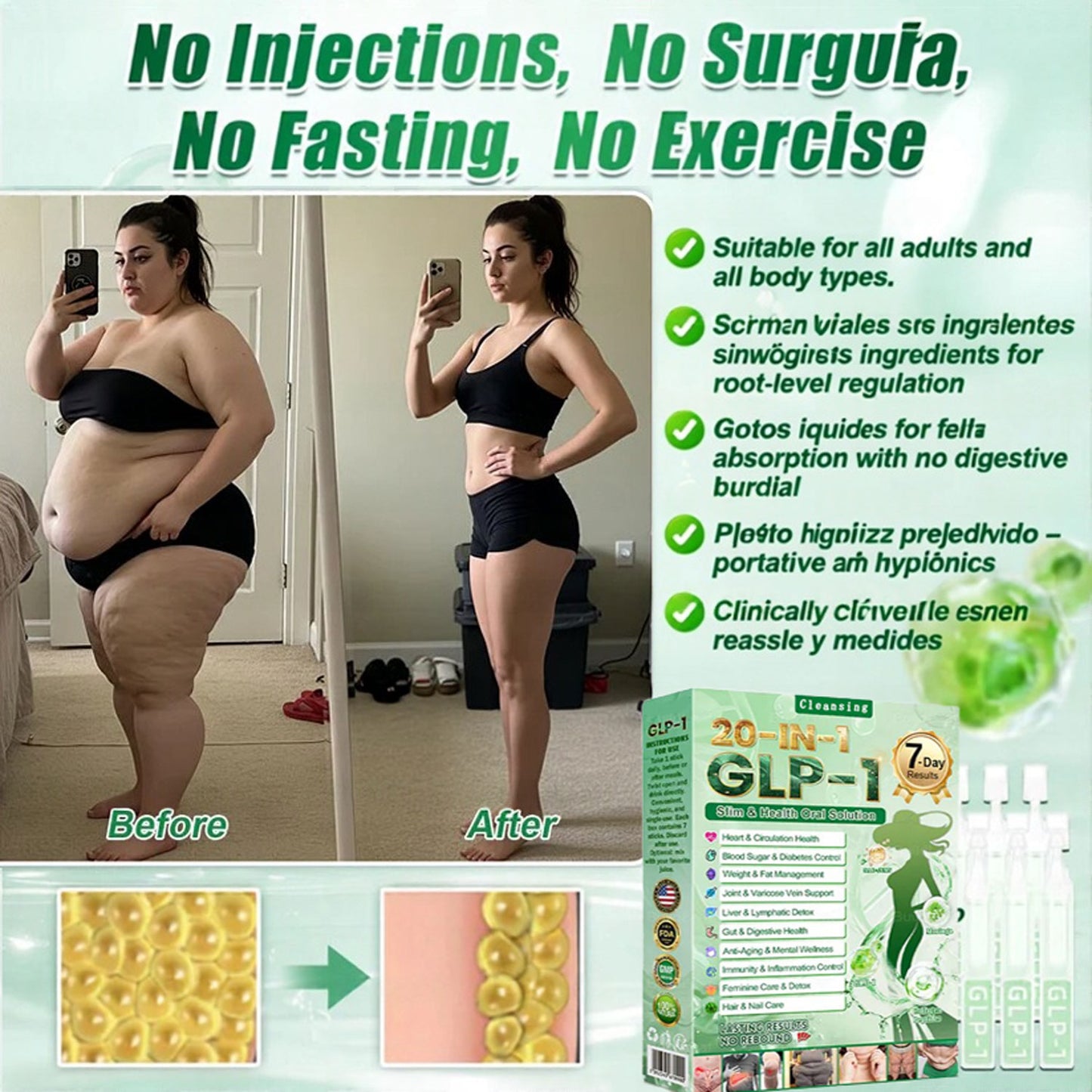 Cleansing® GLP-1 20 en 1 Suplemento Adelgazante (Resultados Visibles en 7 Días) ayuda a mejorar la obesidad, la salud cardiovascular, la diabetes, la salud intestinal, los problemas articulares, una piel más firme y un aumento de energía.